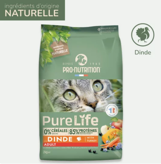 PURE LIFE CHAT ADULT DINDE | Croquettes sans céréales pour chat à la dinde 2KG