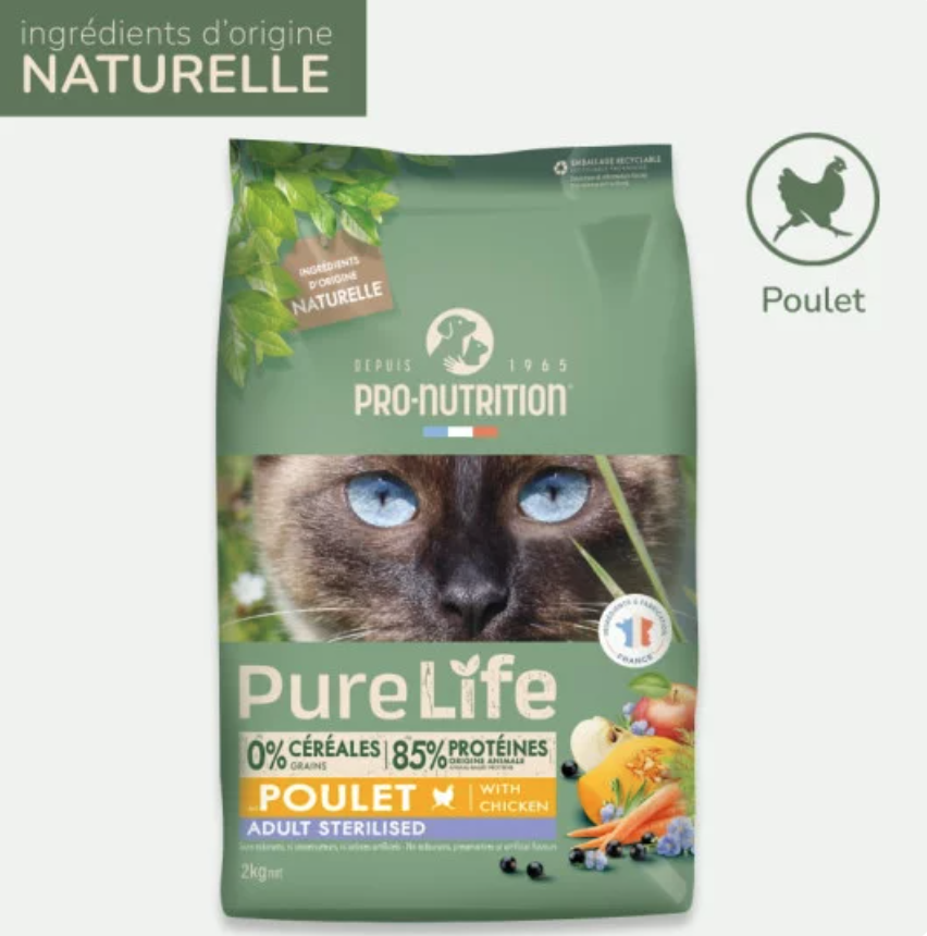 PURE LIFE CHAT STERILISED POULET 2KG