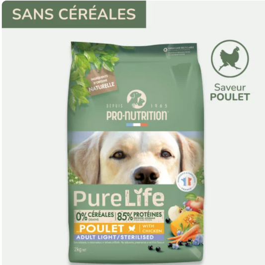 PURE LIFE CHIEN ADULT LIGHT STERILISED POULET 2KG