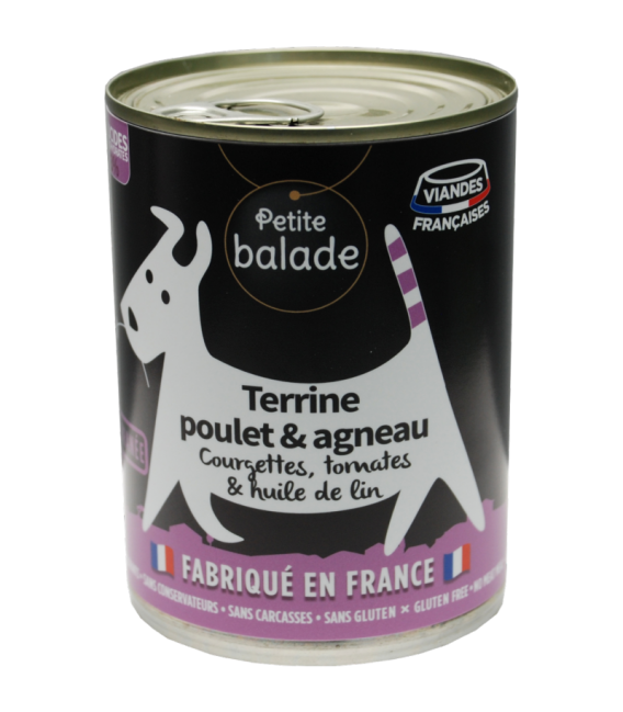 PATE Petite Balade sans céréale chien terrine de poulet et agneau 400g
