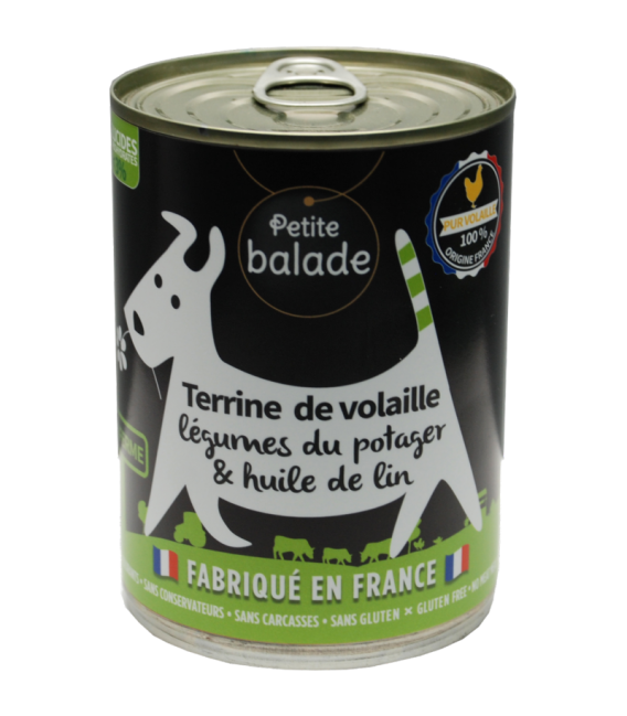 PATE Petite Balade sans céréale chien terrine de volaille 400g