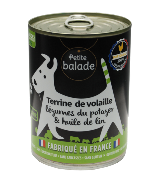PATE Petite Balade sans céréale chien terrine de volaille 400g